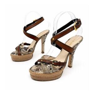 Prada Snakeskin Platform Strappy High Heels Womens Size EU 37.5